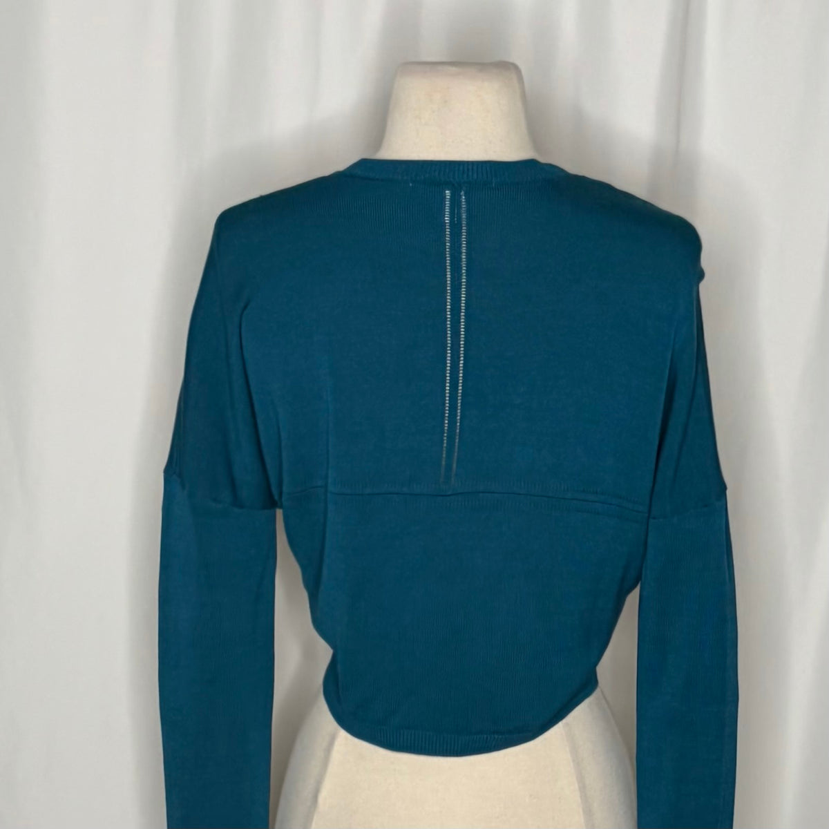 LK BENNETT Dayna Cardigan Teal Deep Lake Cropped Pointelle Knit Sweater Medium