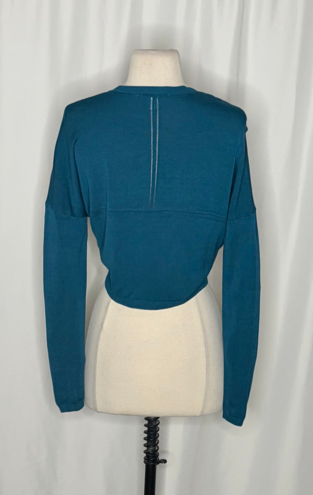 LK BENNETT Dayna Cardigan Teal Deep Lake Cropped Pointelle Knit Sweater Medium