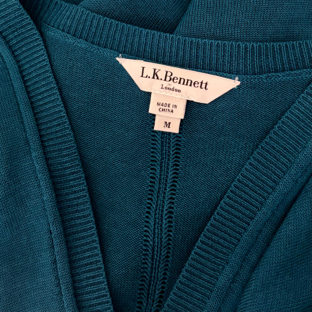 LK BENNETT Dayna Cardigan Teal Deep Lake Cropped Pointelle Knit Sweater Medium