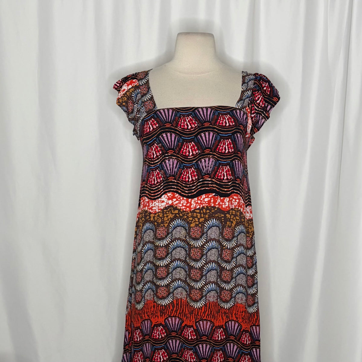 Anthropologie COREY LYNN CALTER Doriane Midi Dress Print Ruffled Abstract XS