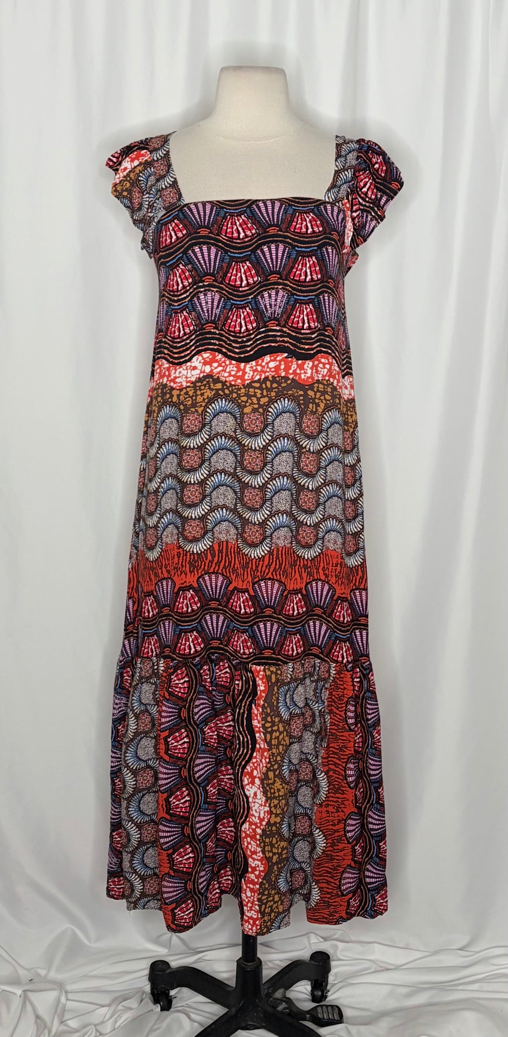 Anthropologie COREY LYNN CALTER Doriane Midi Dress Print Ruffled Abstract XS