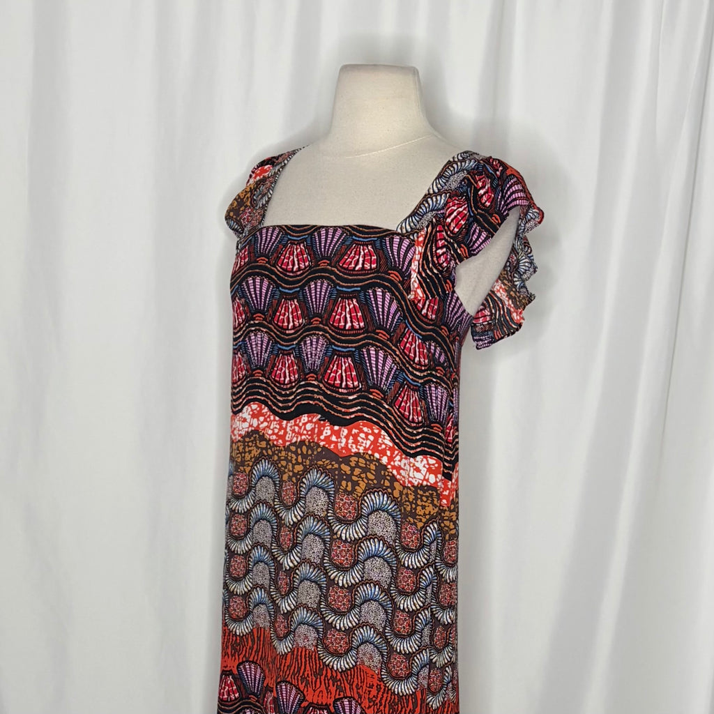Anthropologie COREY LYNN CALTER Doriane Midi Dress Print Ruffled Abstract XS