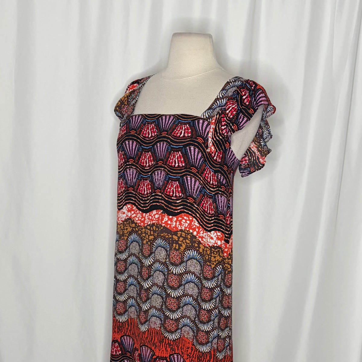 Anthropologie COREY LYNN CALTER Doriane Midi Dress Print Ruffled Abstract XS