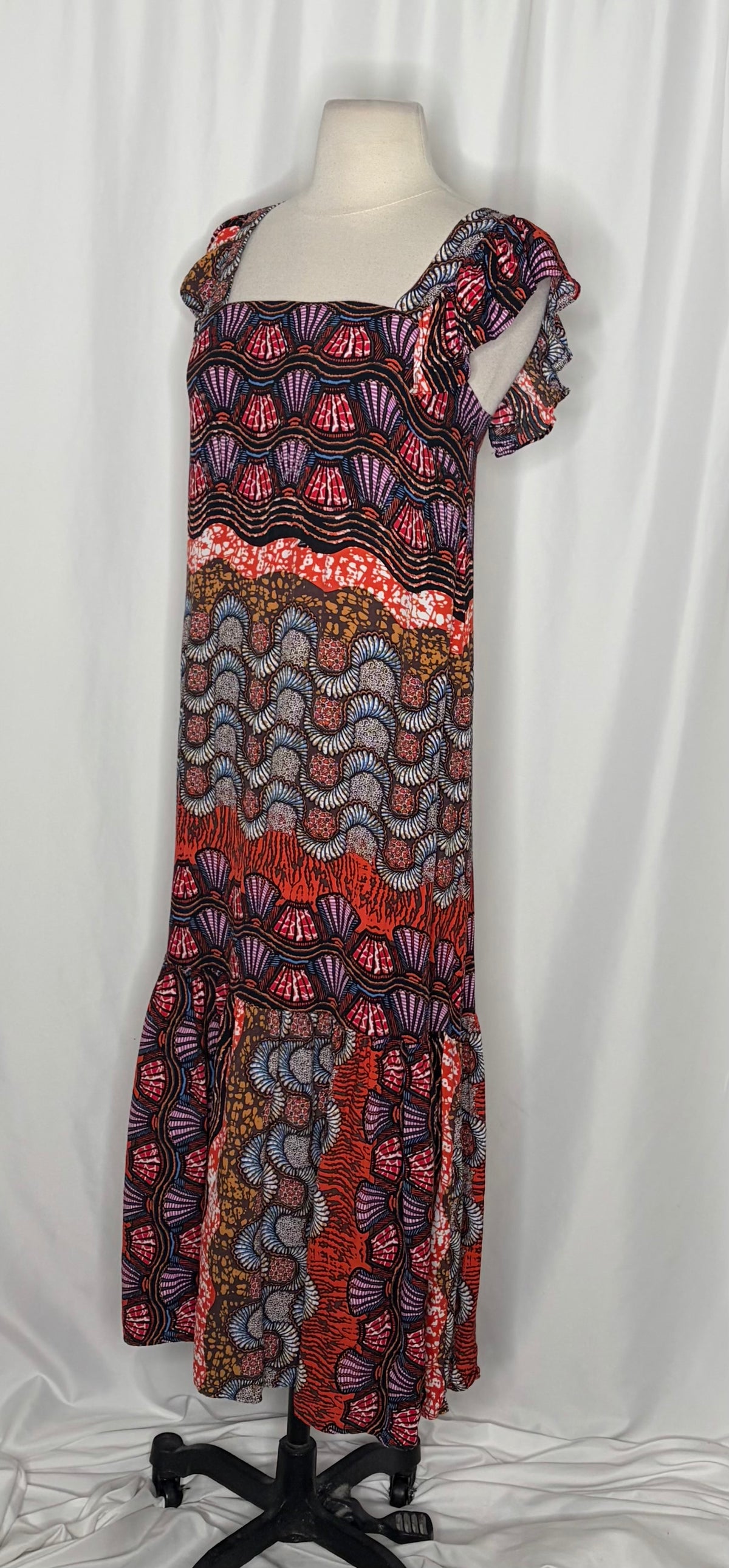 Anthropologie COREY LYNN CALTER Doriane Midi Dress Print Ruffled Abstract XS