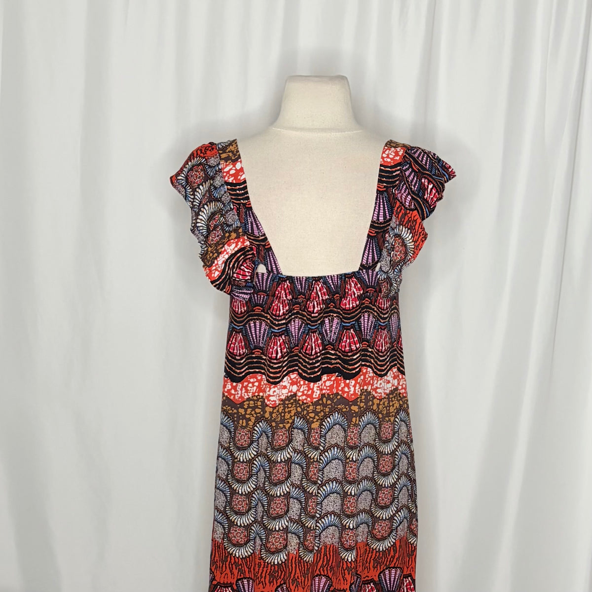 Anthropologie COREY LYNN CALTER Doriane Midi Dress Print Ruffled Abstract XS