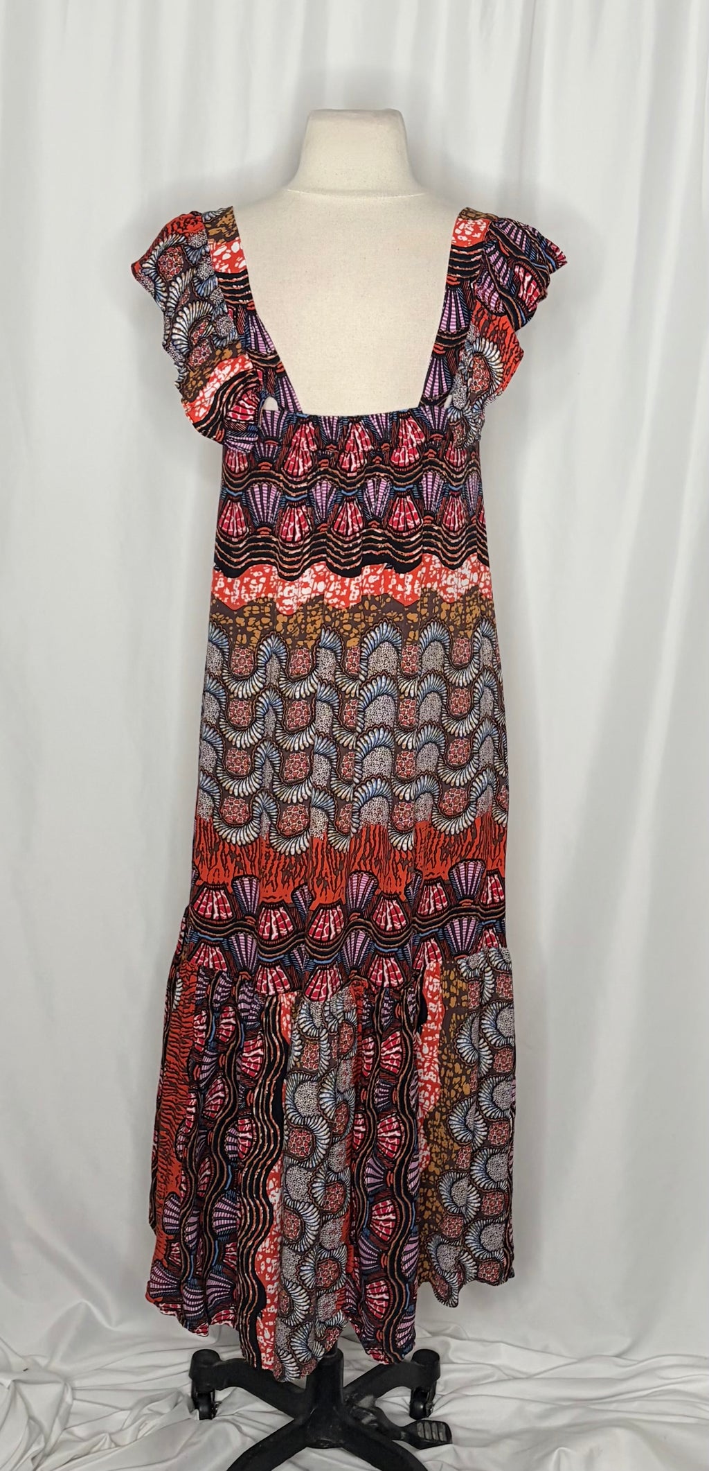 Anthropologie COREY LYNN CALTER Doriane Midi Dress Print Ruffled Abstract XS