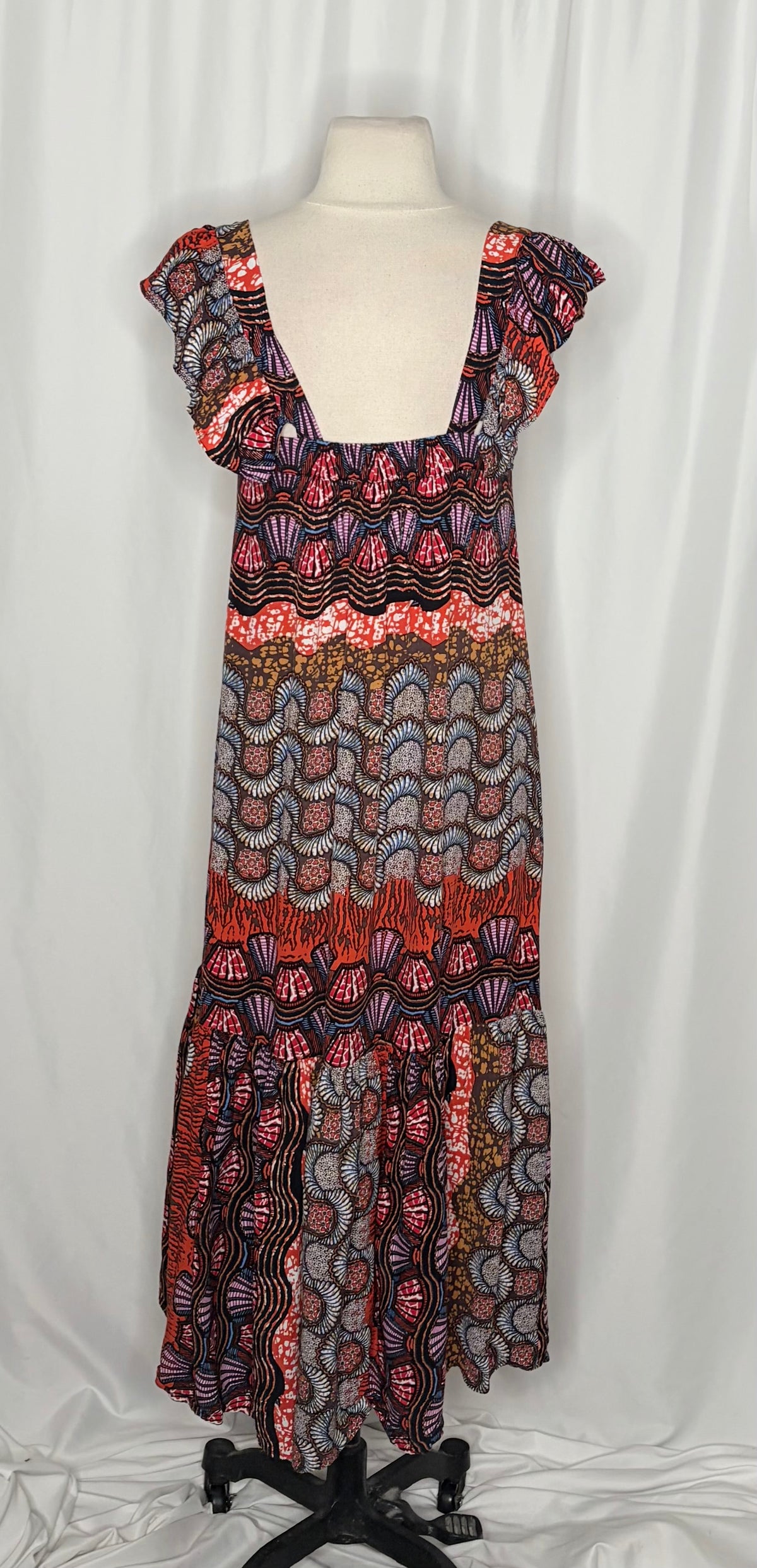 Anthropologie COREY LYNN CALTER Doriane Midi Dress Print Ruffled Abstract XS