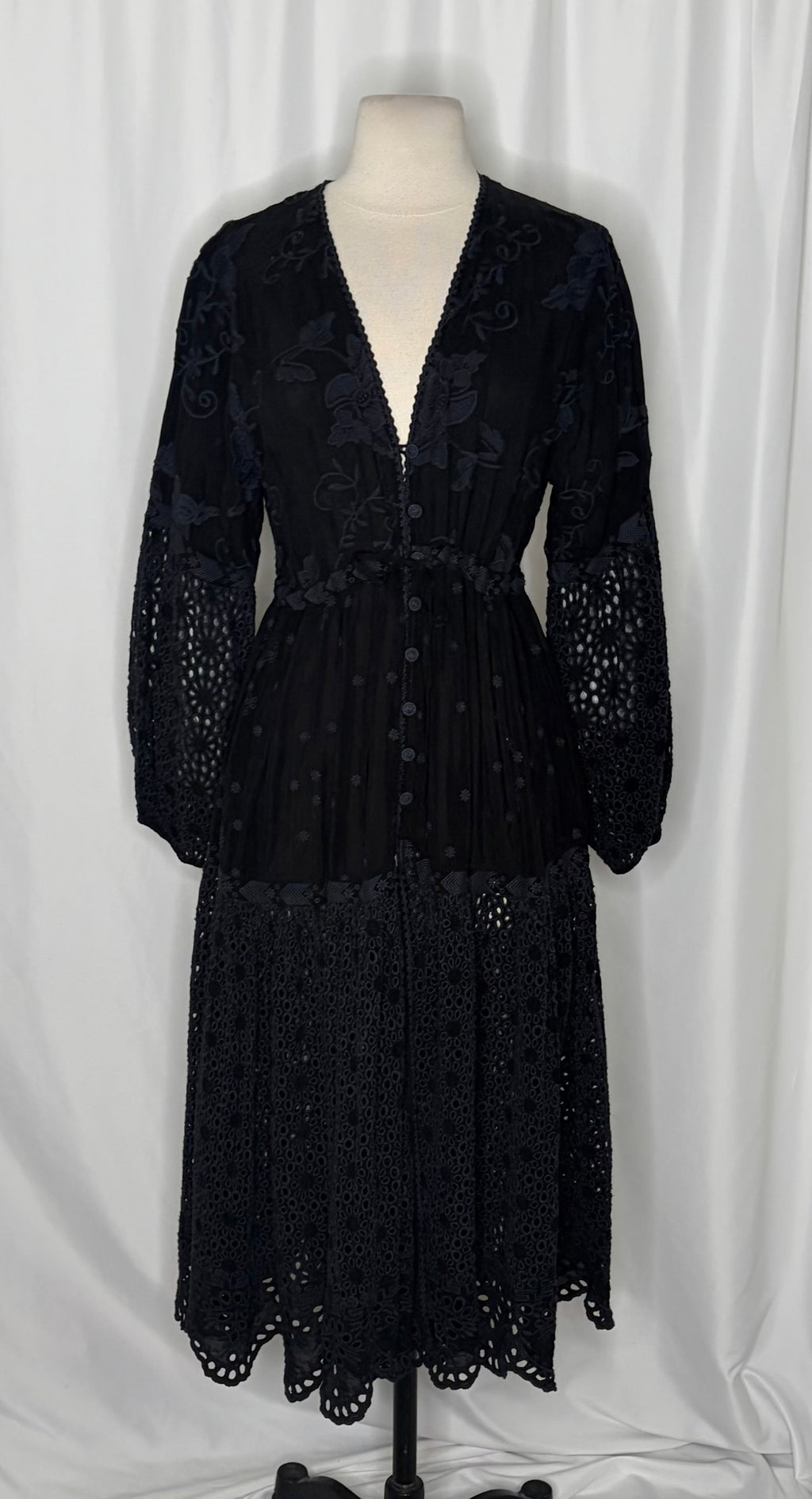 NWT!! JOHNNY WAS Jupiter Mosaic Kimono Black Embroidered Eyelet Duster Small