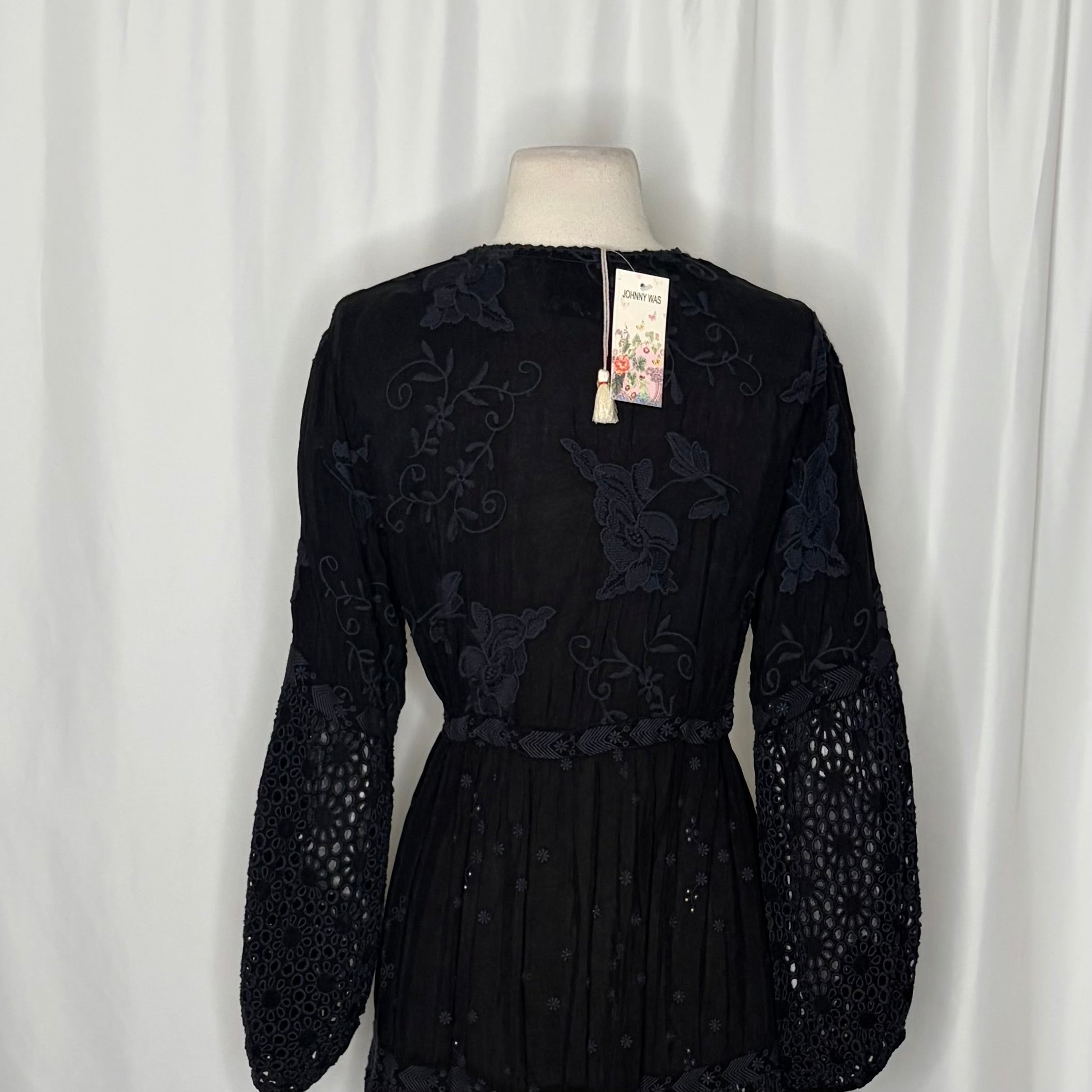 NWT!! JOHNNY WAS Jupiter Mosaic Kimono Black Embroidered Eyelet Duster Small