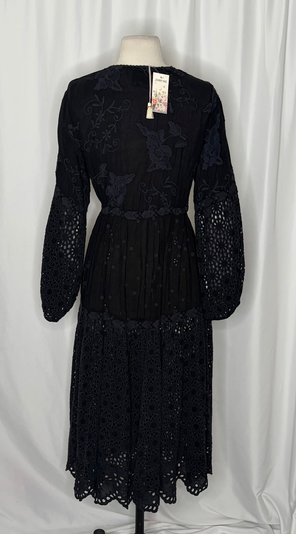 NWT!! JOHNNY WAS Jupiter Mosaic Kimono Black Embroidered Eyelet Duster Small
