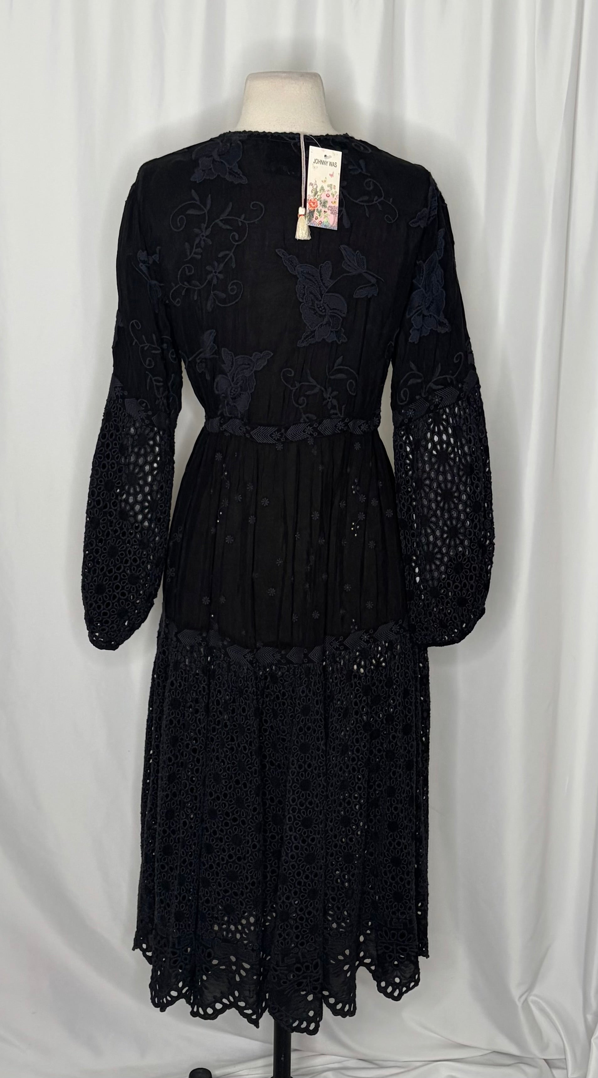 NWT!! JOHNNY WAS Jupiter Mosaic Kimono Black Embroidered Eyelet Duster Small