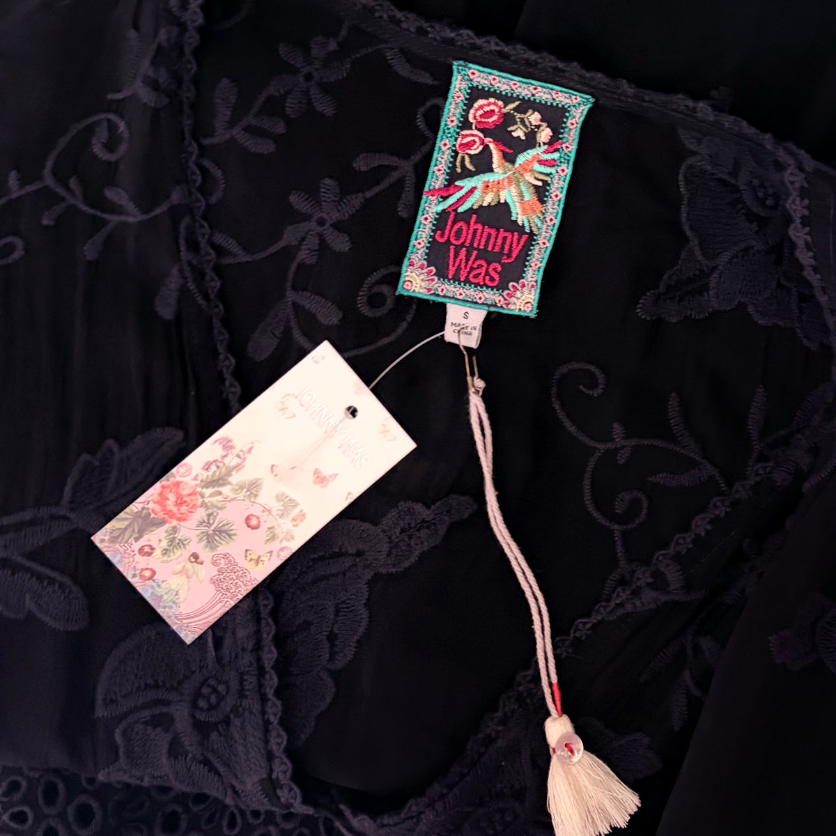 NWT!! JOHNNY WAS Jupiter Mosaic Kimono Black Embroidered Eyelet Duster Small