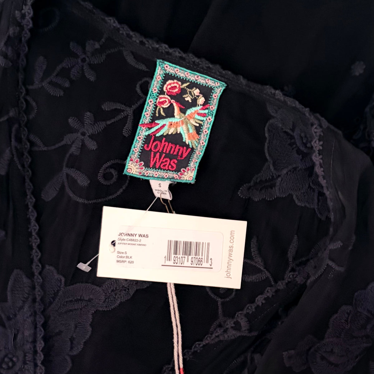 NWT!! JOHNNY WAS Jupiter Mosaic Kimono Black Embroidered Eyelet Duster Small