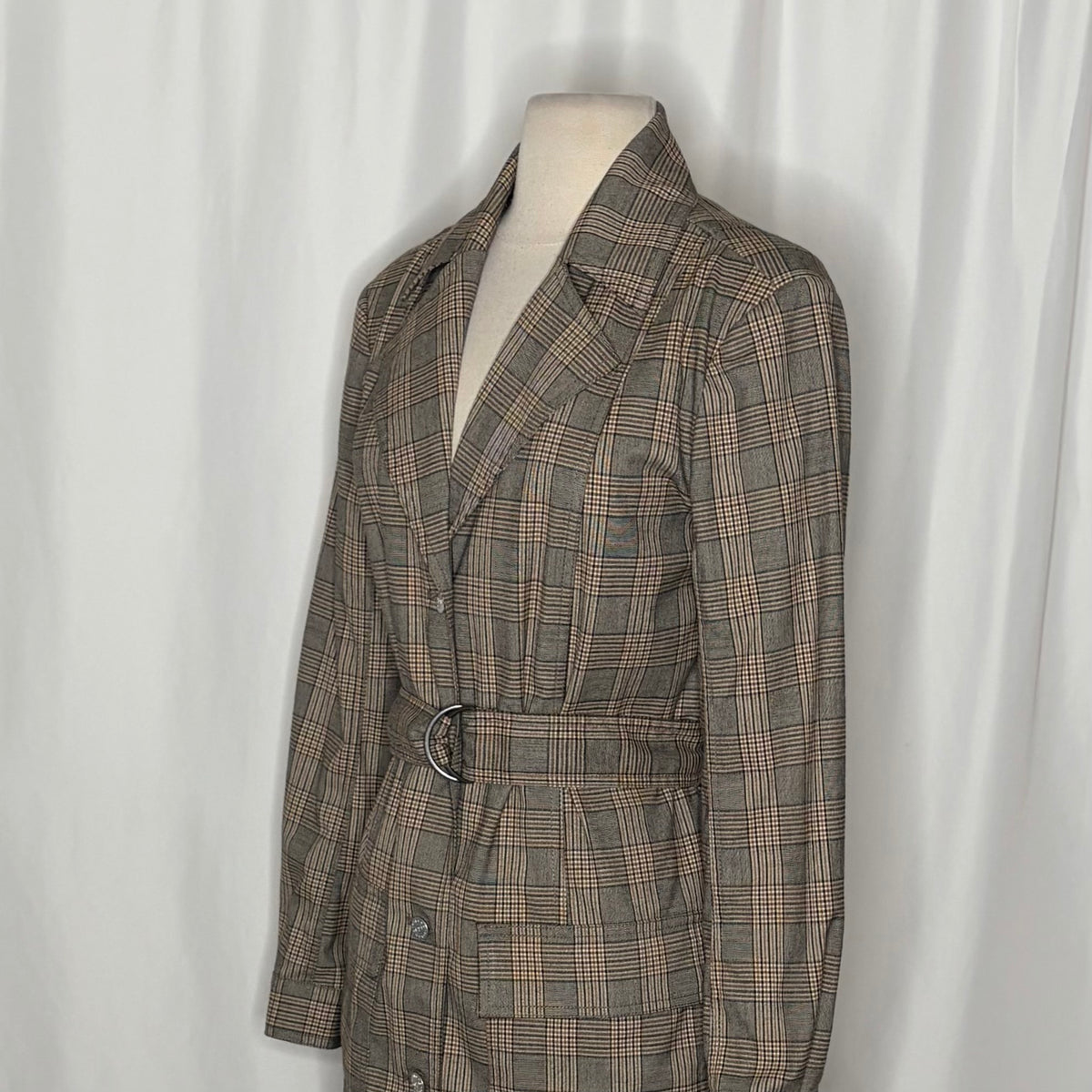 Anthropologie PILCRO Belted Blazer Dress Plaid Glen Check Brown Pockets Medium