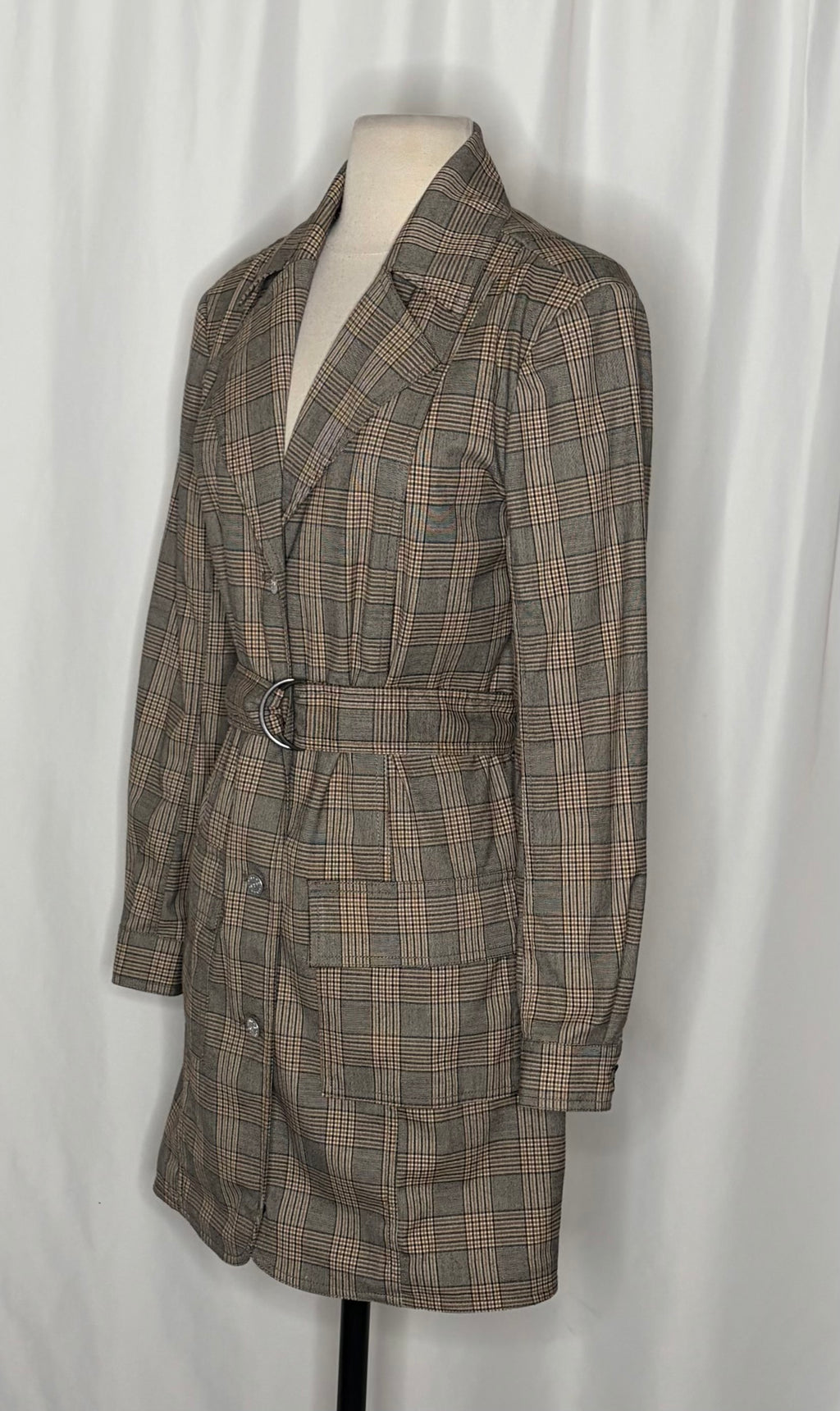 Anthropologie PILCRO Belted Blazer Dress Plaid Glen Check Brown Pockets Medium