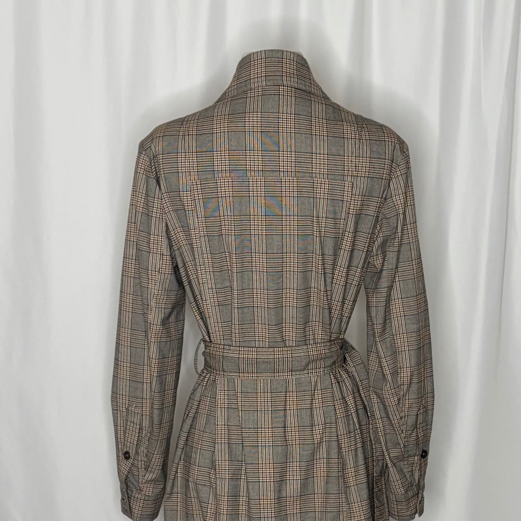 Anthropologie PILCRO Belted Blazer Dress Plaid Glen Check Brown Pockets Medium