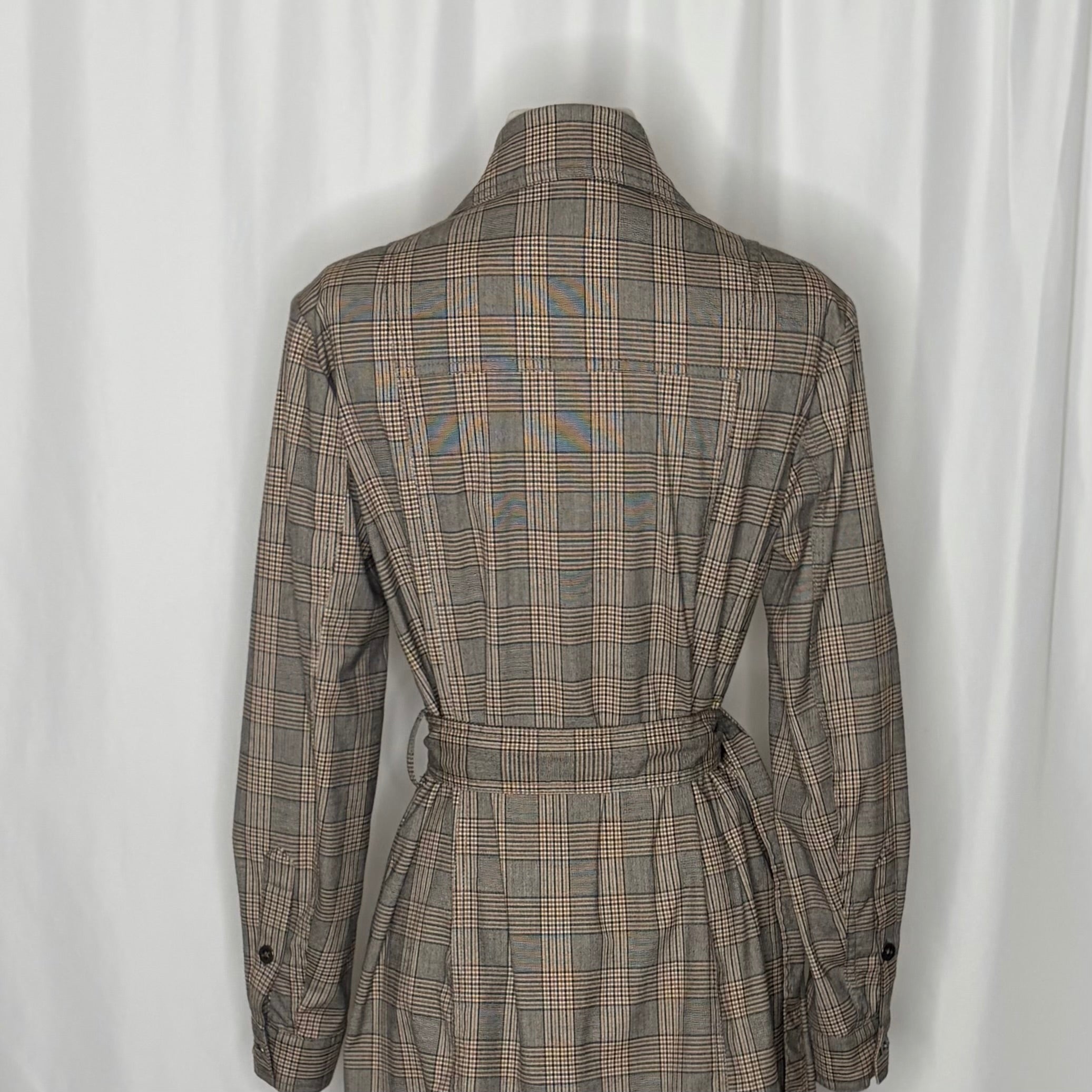 Anthropologie PILCRO Belted Blazer Dress Plaid Glen Check Brown Pockets Medium