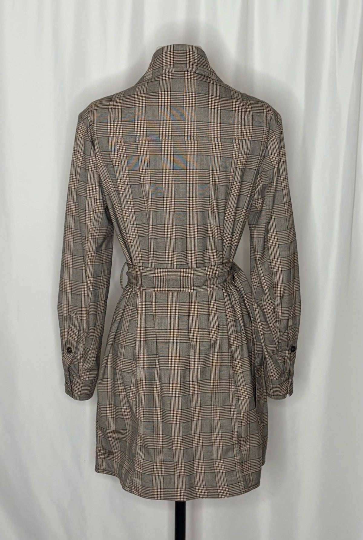 Anthropologie PILCRO Belted Blazer Dress Plaid Glen Check Brown Pockets Medium