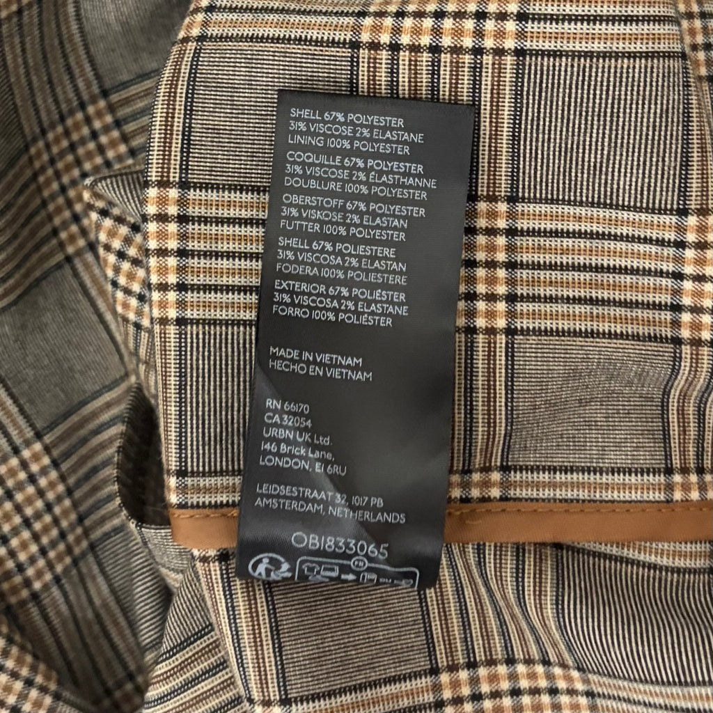 Anthropologie PILCRO Belted Blazer Dress Plaid Glen Check Brown Pockets Medium