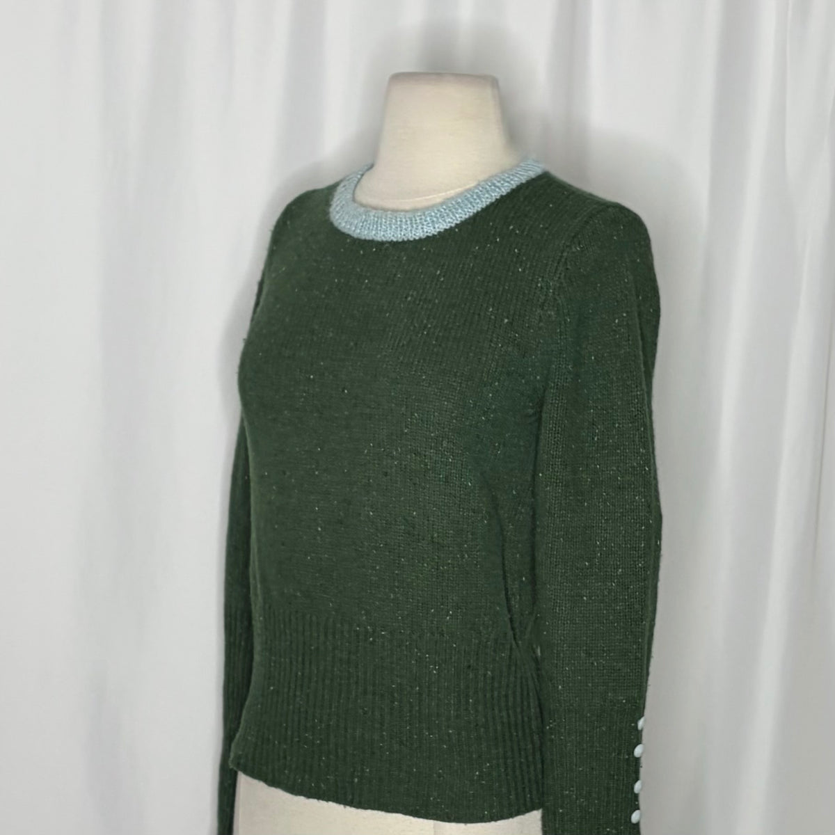 Anthropologie SLEEPING ON SNOW Green Cashmere Wool Button Sweater Knit Small