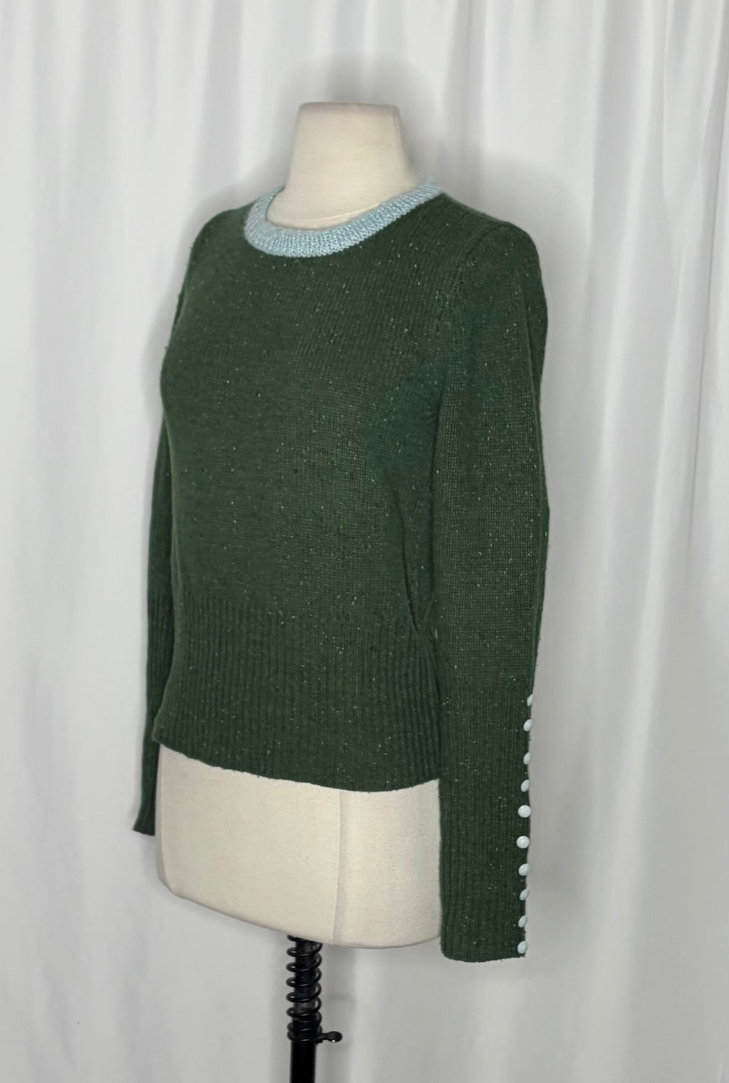 Anthropologie SLEEPING ON SNOW Green Cashmere Wool Button Sweater Knit Small