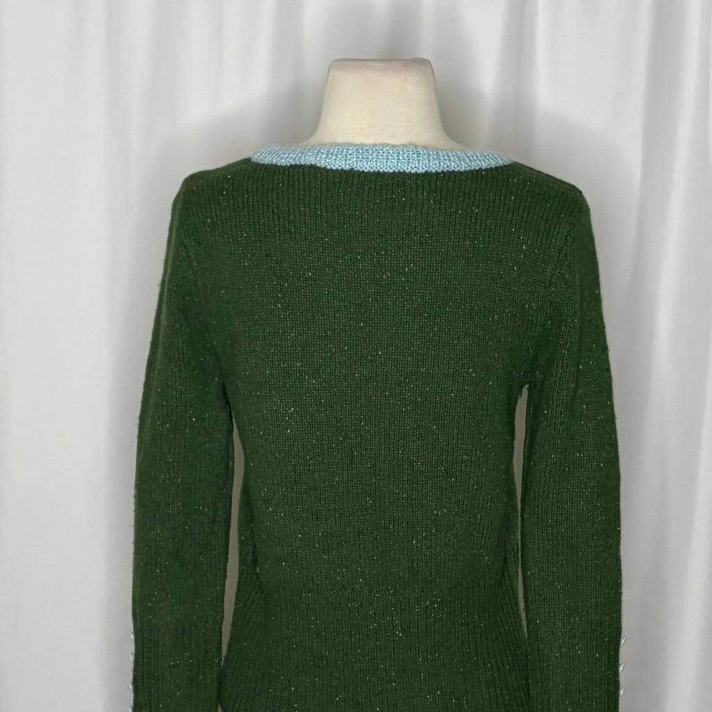 Anthropologie SLEEPING ON SNOW Green Cashmere Wool Button Sweater Knit Small