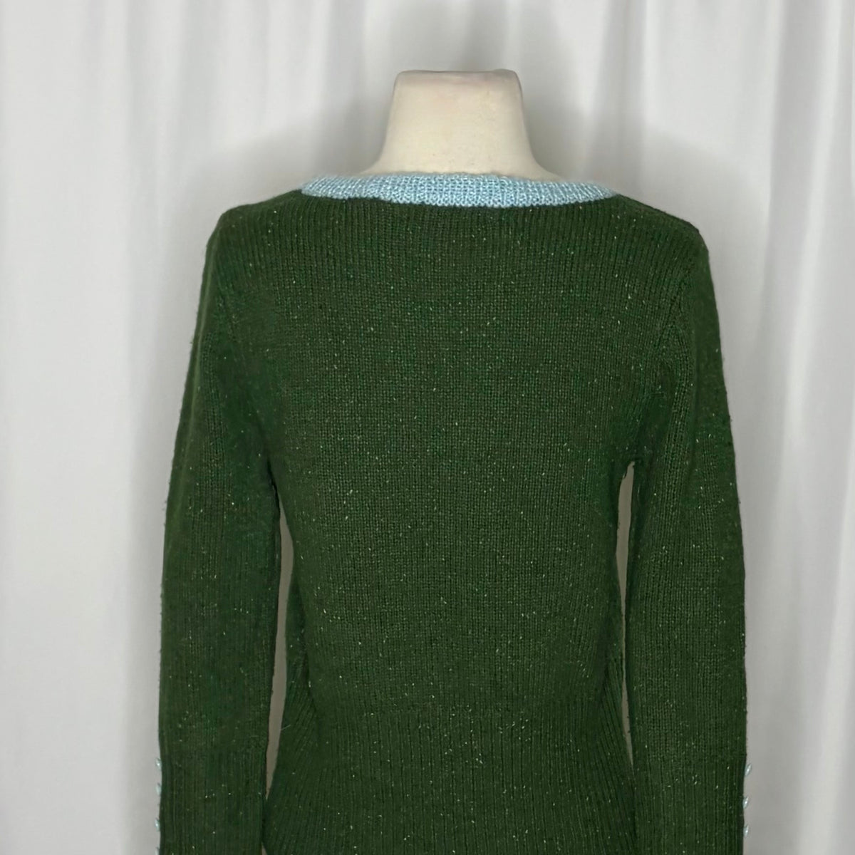 Anthropologie SLEEPING ON SNOW Green Cashmere Wool Button Sweater Knit Small