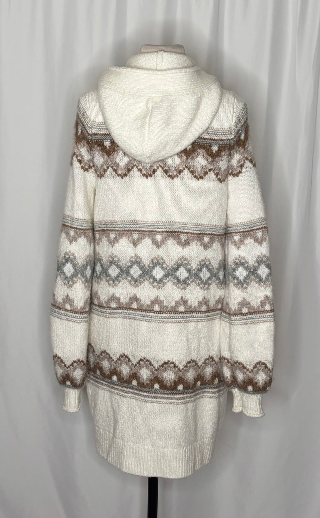 ABERCROMBIE & FITCH Fair Isle Hooded Long Cardigan Sweater Cream Fairisle XS