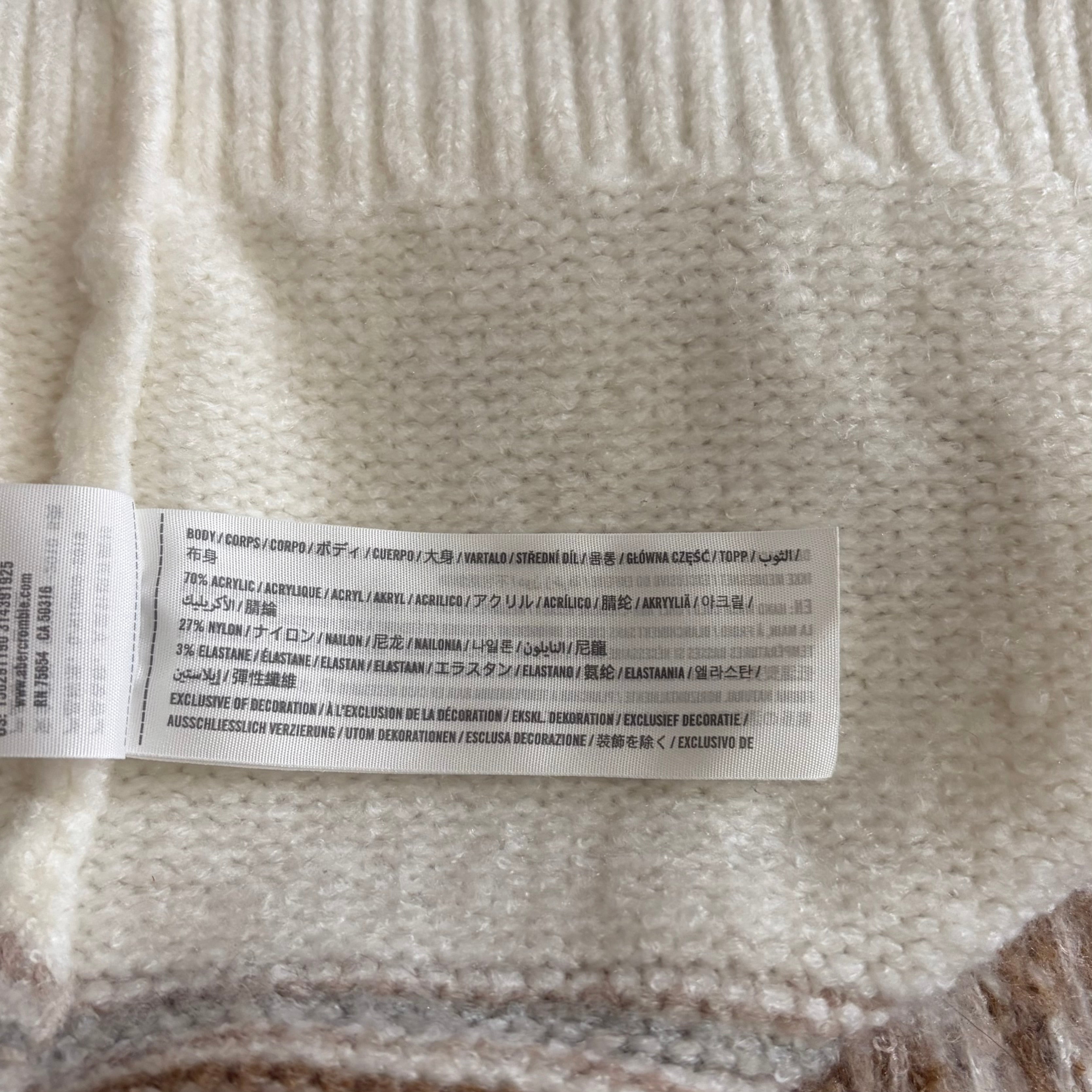 ABERCROMBIE & FITCH Fair Isle Hooded Long Cardigan Sweater Cream Fairisle XS