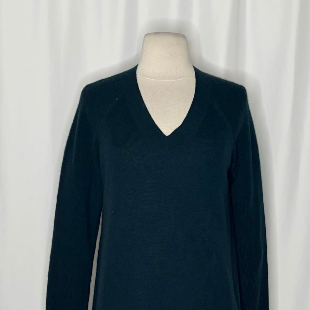 MARGARET O'LEARY 100% Cashmere V-Neck Raglan Sweater Teal Knitwear Solid Small