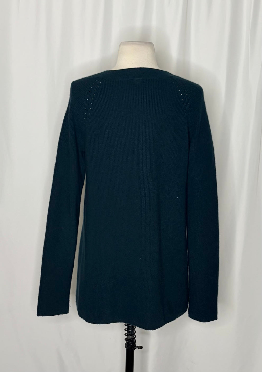 MARGARET O'LEARY 100% Cashmere V-Neck Raglan Sweater Teal Knitwear Solid Small