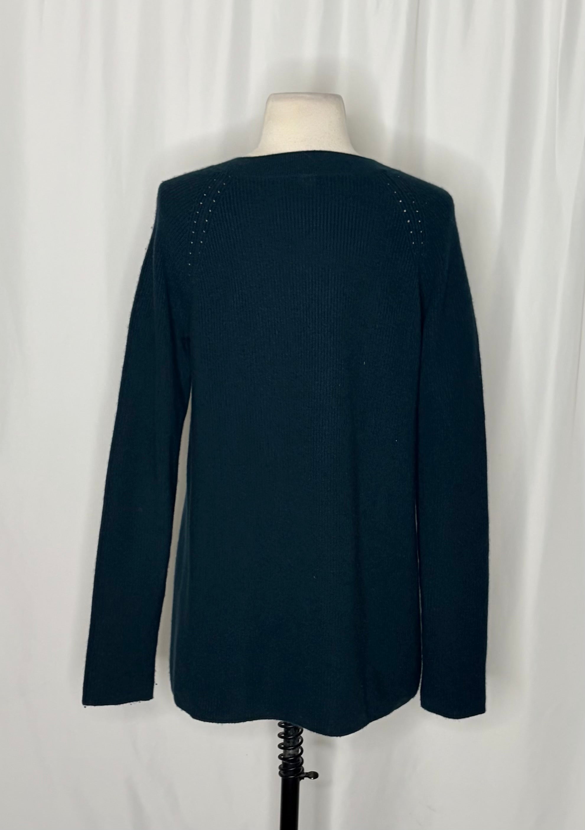MARGARET O'LEARY 100% Cashmere V-Neck Raglan Sweater Teal Knitwear Solid Small