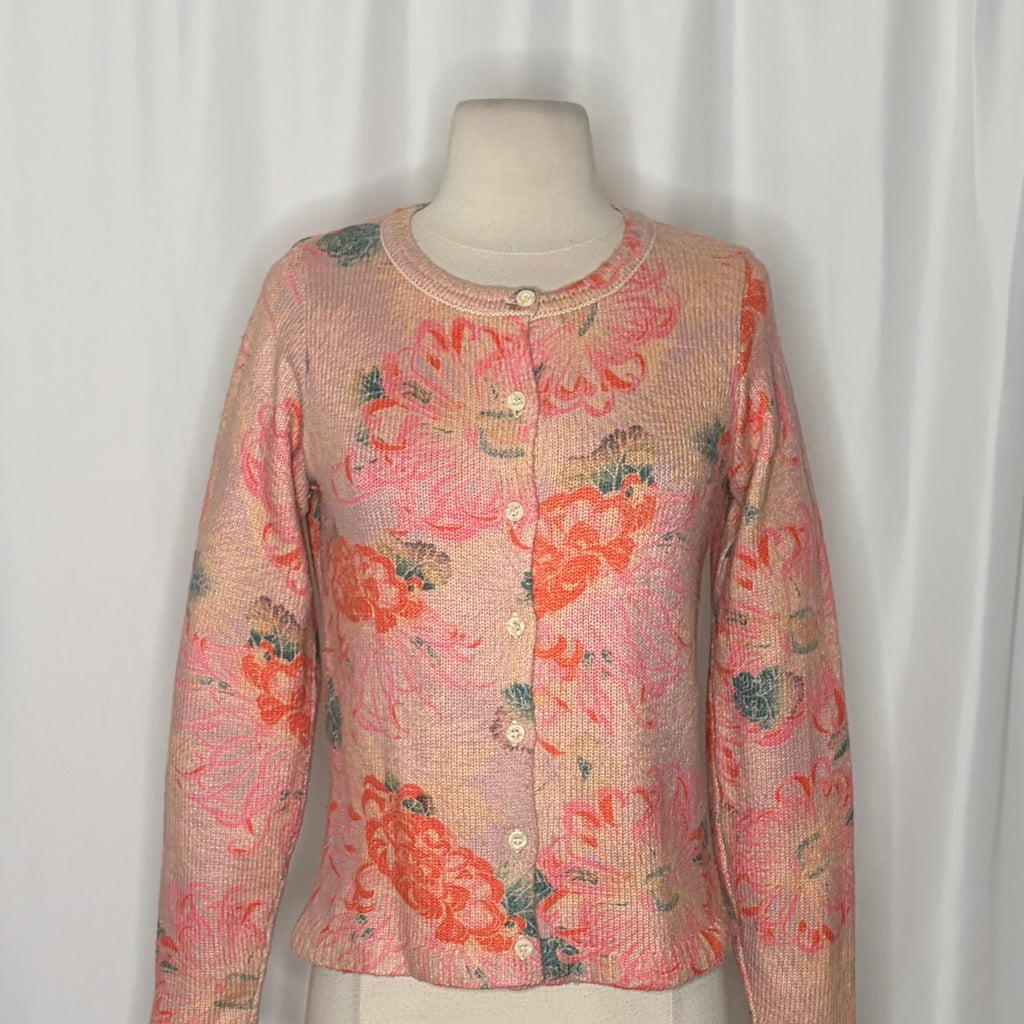 Anthropologie POSTMARK Devon Floral Cardigan Sweater Pink Knitwear Buttons Small