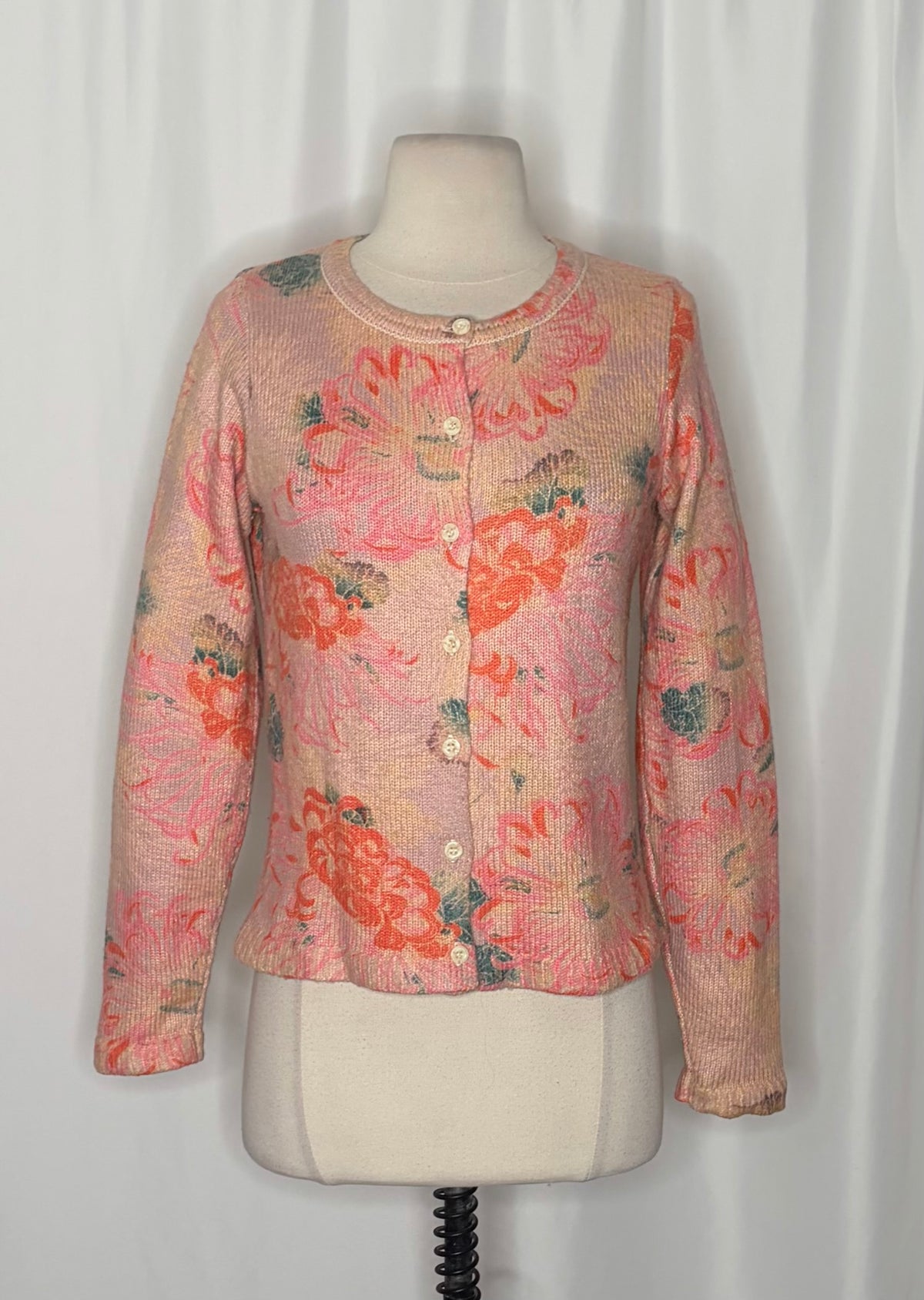 Anthropologie POSTMARK Devon Floral Cardigan Sweater Pink Knitwear Buttons Small