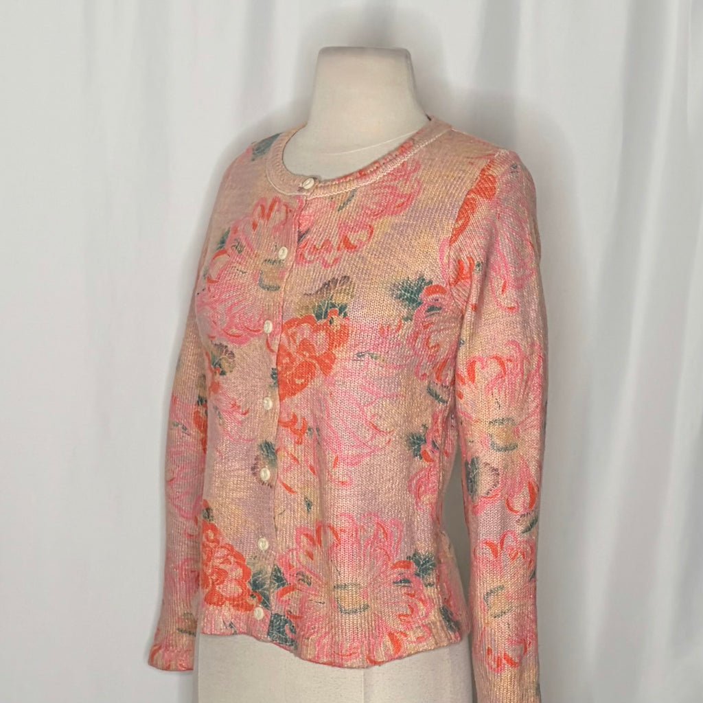 Anthropologie POSTMARK Devon Floral Cardigan Sweater Pink Knitwear Buttons Small