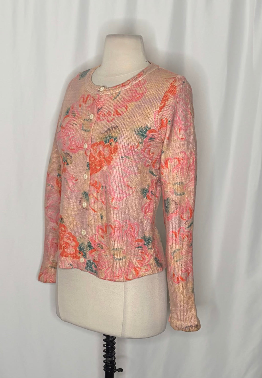 Anthropologie POSTMARK Devon Floral Cardigan Sweater Pink Knitwear Buttons Small