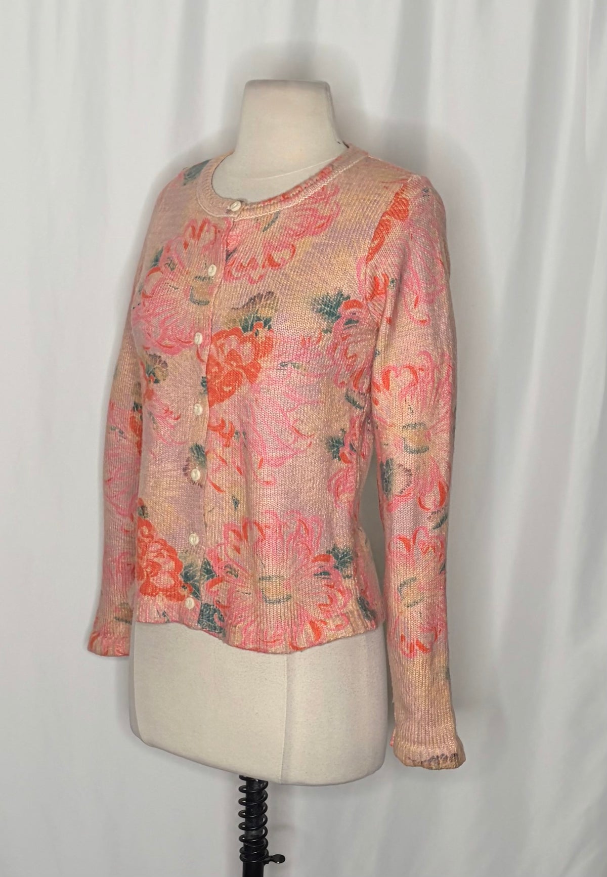 Anthropologie POSTMARK Devon Floral Cardigan Sweater Pink Knitwear Buttons Small