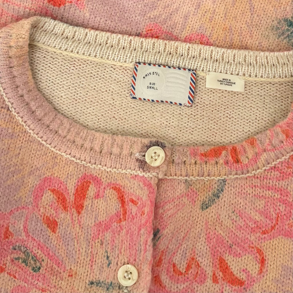 Anthropologie POSTMARK Devon Floral Cardigan Sweater Pink Knitwear Buttons Small