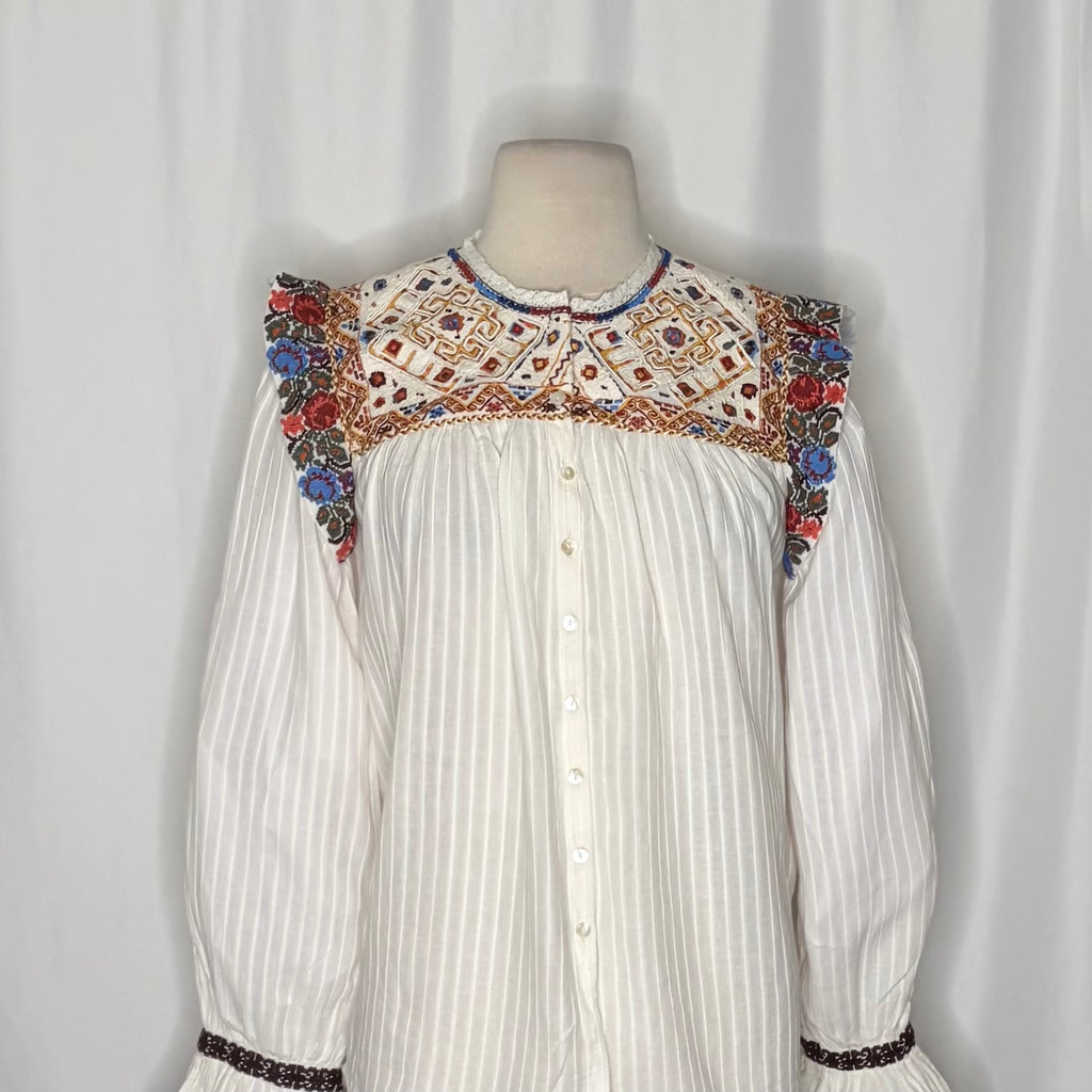 ANTIK BATIK Bernadette Embroidered Cotton Blouse White Boho Bohemian Small 38