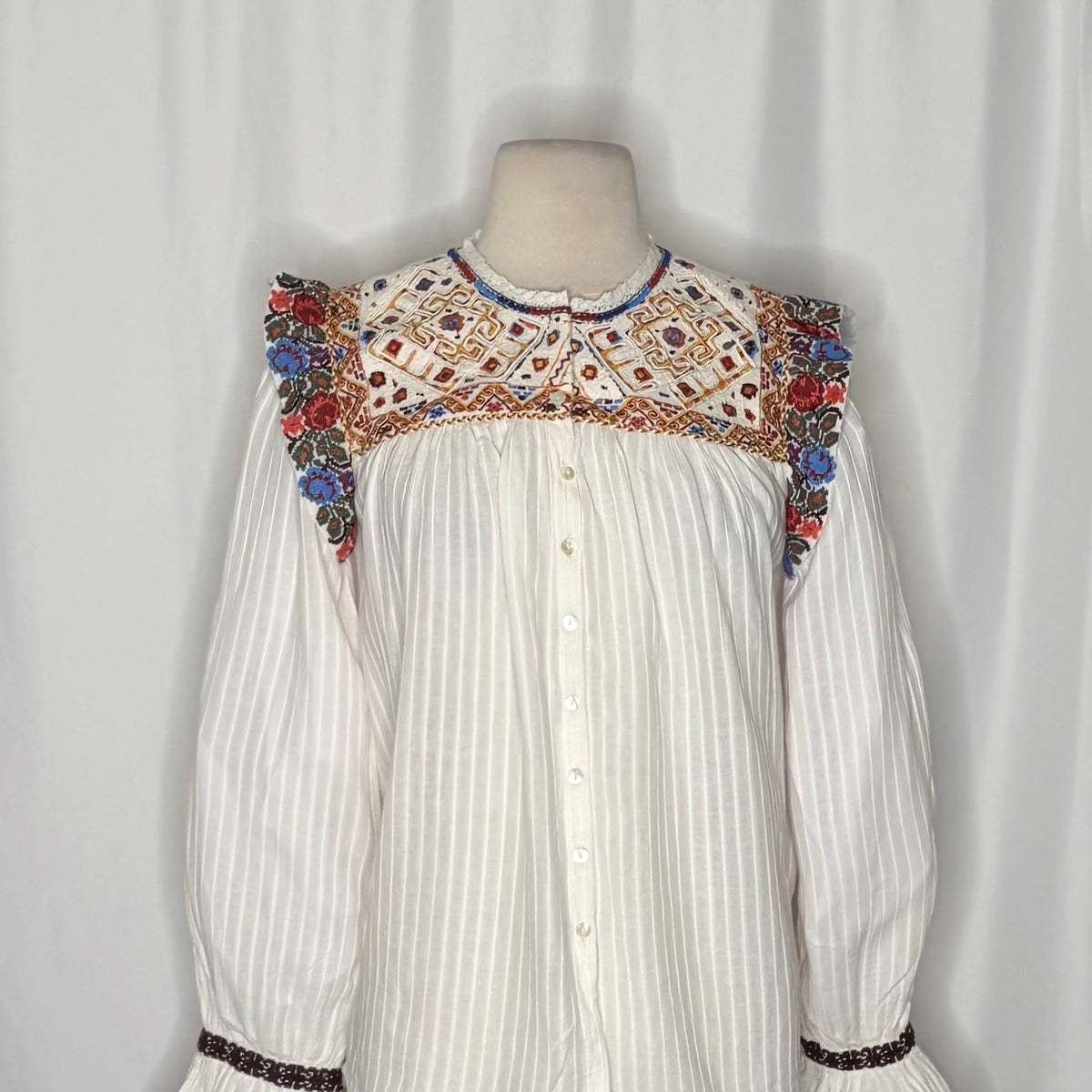 ANTIK BATIK Bernadette Embroidered Cotton Blouse White Boho Bohemian Small 38