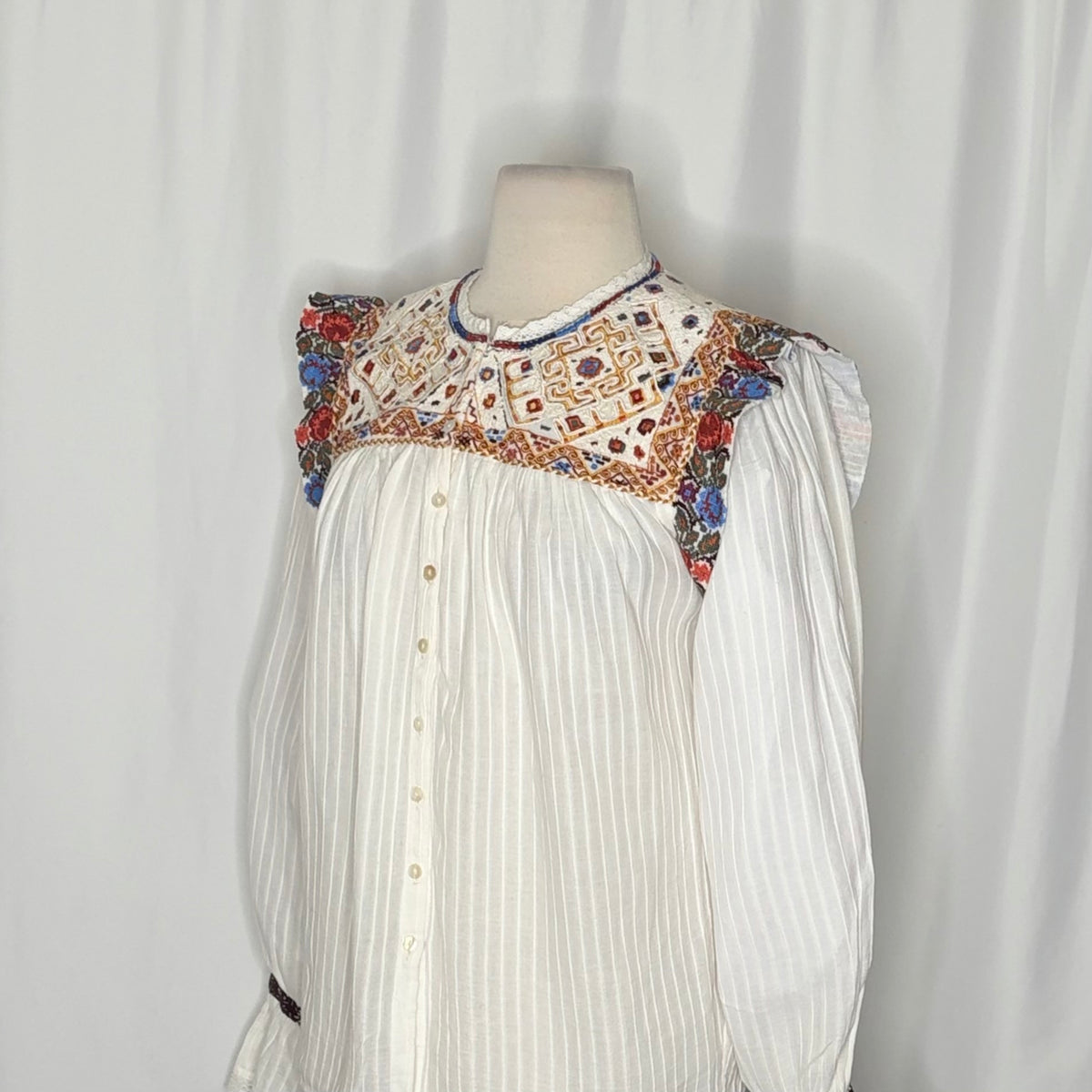 ANTIK BATIK Bernadette Embroidered Cotton Blouse White Boho Bohemian Small 38