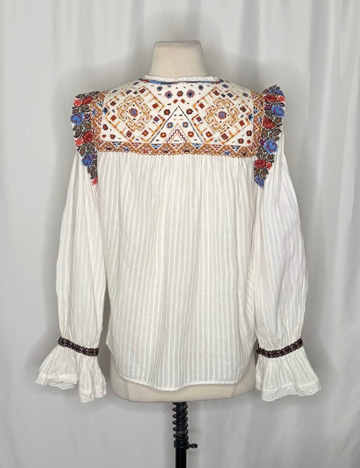 ANTIK BATIK Bernadette Embroidered Cotton Blouse White Boho Bohemian Small 38