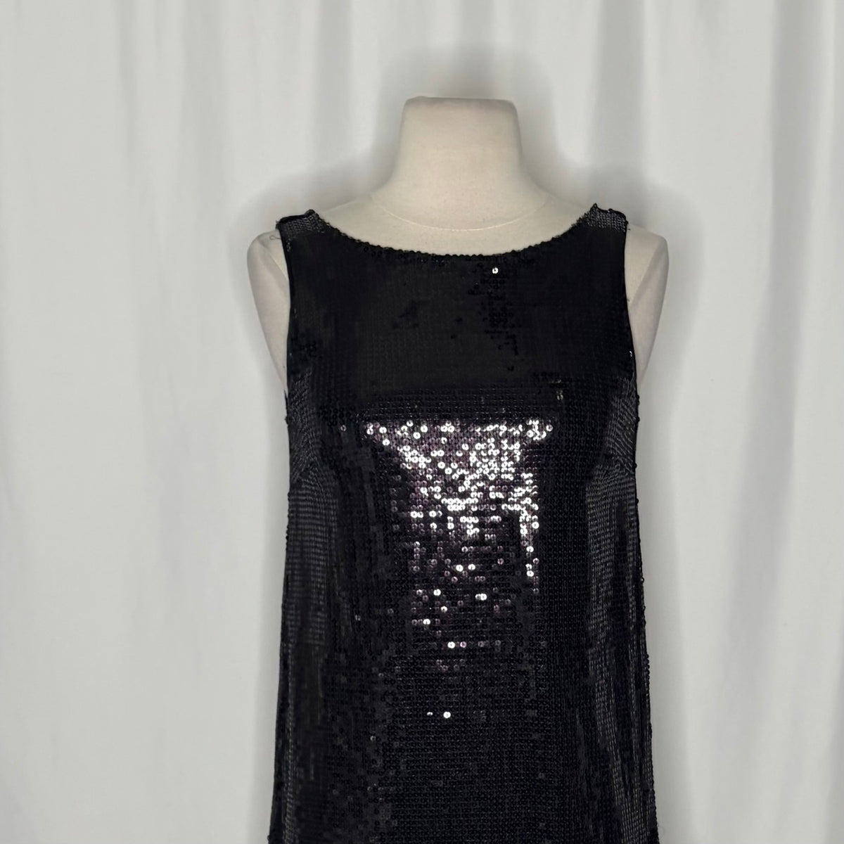 FREE PEOPLE Black Sequin Shift Mini Dress Scoop Back Party Cocktail Size 2