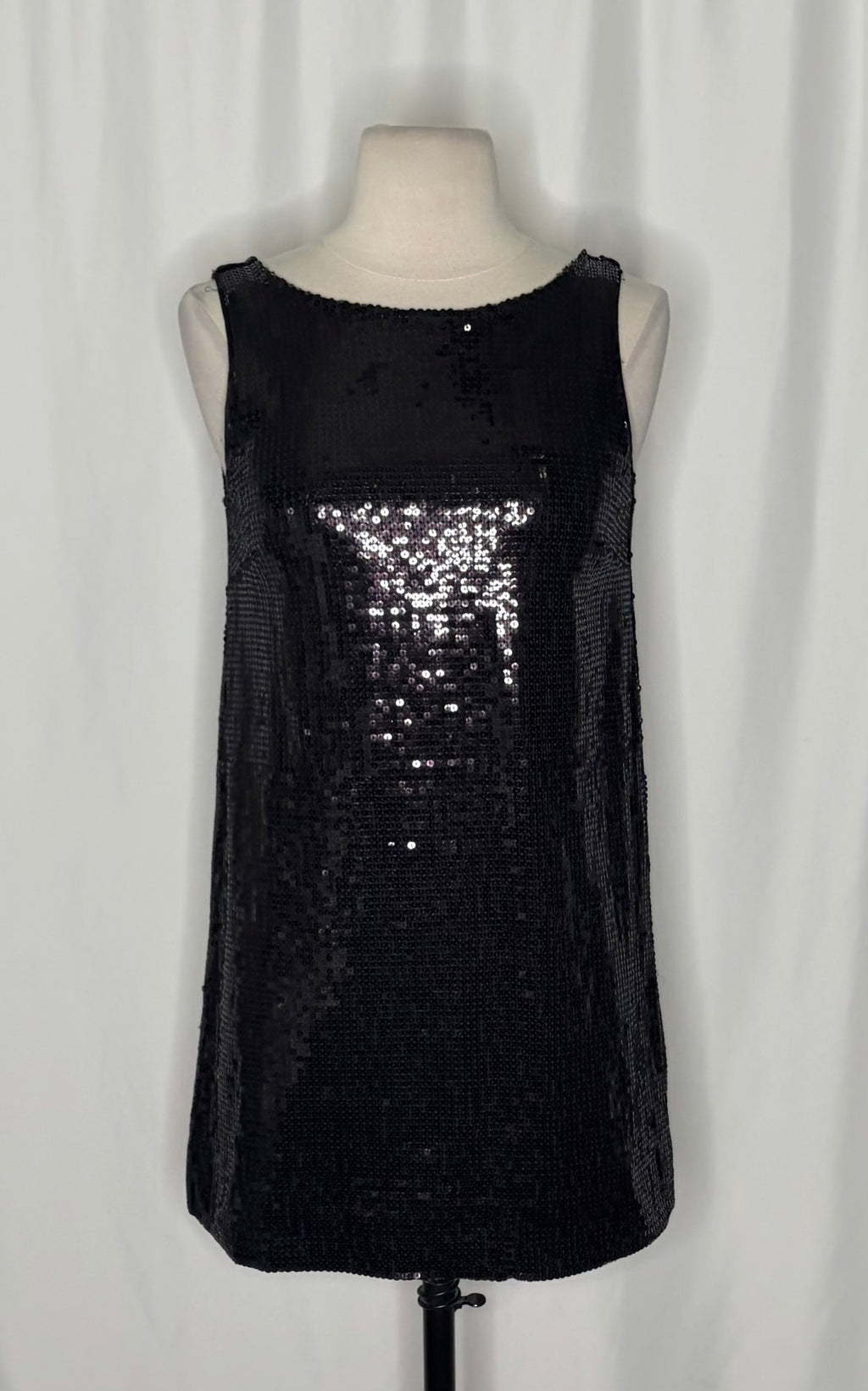 FREE PEOPLE Black Sequin Shift Mini Dress Scoop Back Party Cocktail Size 2