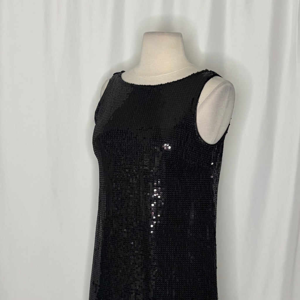 FREE PEOPLE Black Sequin Shift Mini Dress Scoop Back Party Cocktail Size 2