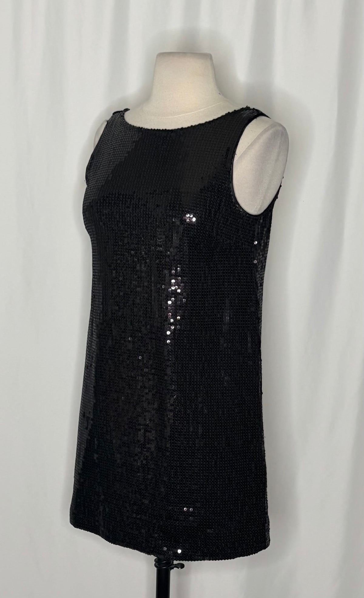 FREE PEOPLE Black Sequin Shift Mini Dress Scoop Back Party Cocktail Size 2
