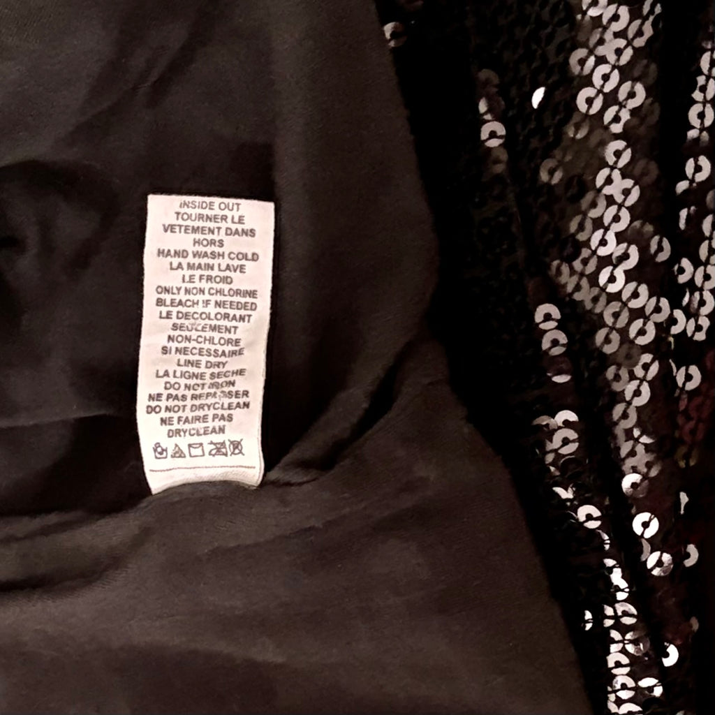 FREE PEOPLE Black Sequin Shift Mini Dress Scoop Back Party Cocktail Size 2