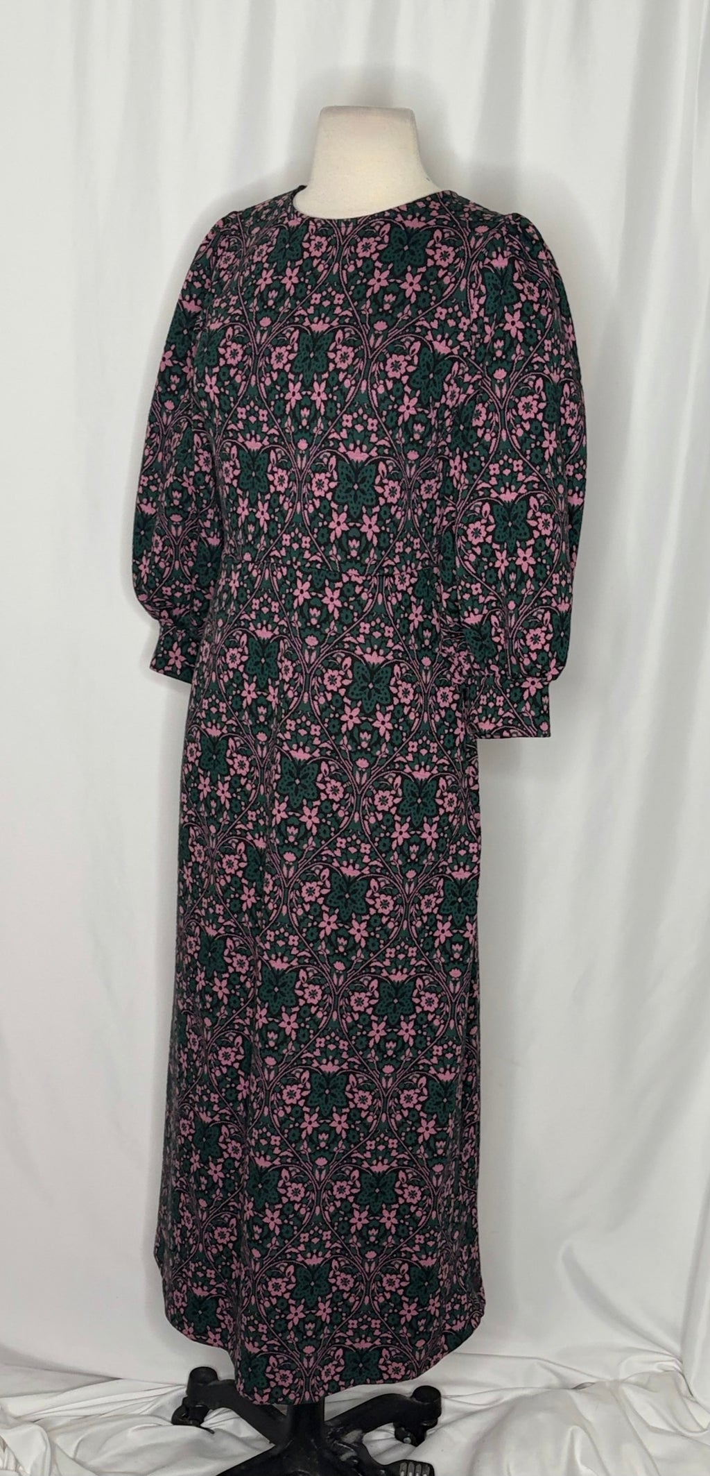 BODEN Blouson Sleeve Jacquard Midi Dress Heart Bloom Floral Green Pink US Size 2