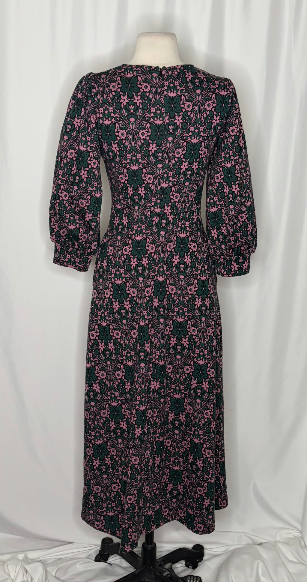 BODEN Blouson Sleeve Jacquard Midi Dress Heart Bloom Floral Green Pink US Size 2