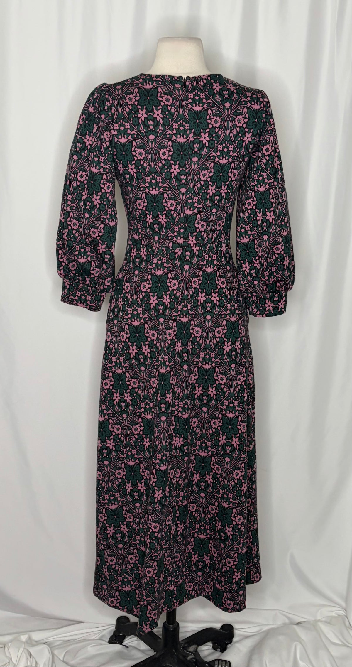 BODEN Blouson Sleeve Jacquard Midi Dress Heart Bloom Floral Green Pink US Size 2